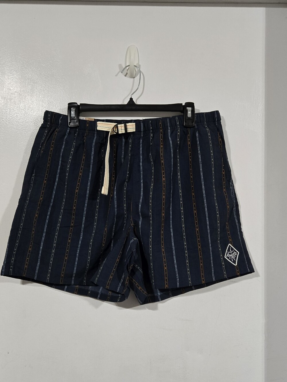 Prana Indio Heritage Shorts Blue Stripe Belt Relaxed Wicking M New